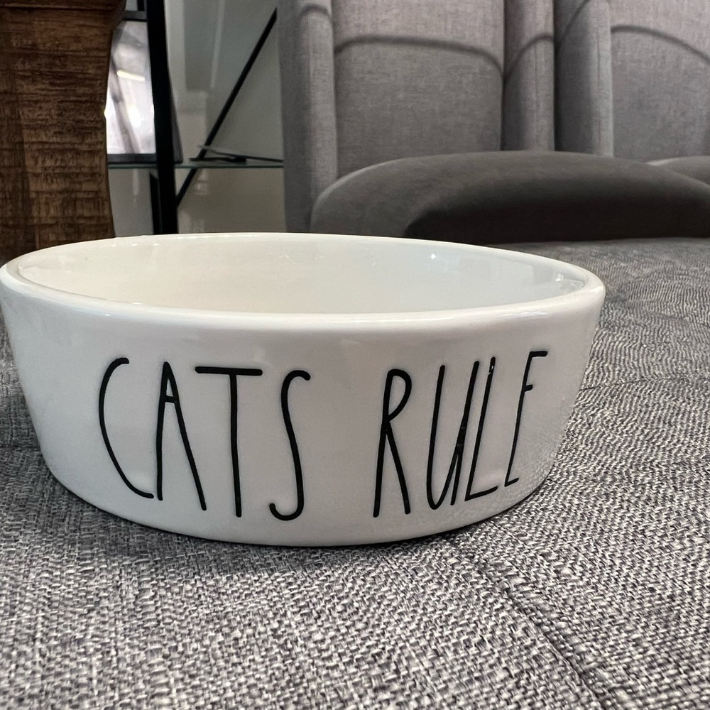 Rae Dunn Cats Rule White Pet Bowl
